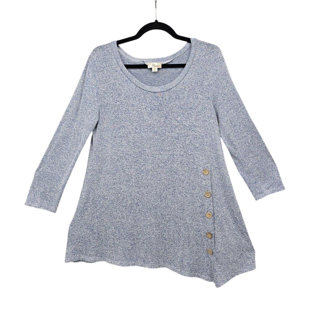 Misia Womens Blue Marled Knit Asymmetrical Tunic Top Side Button Medium